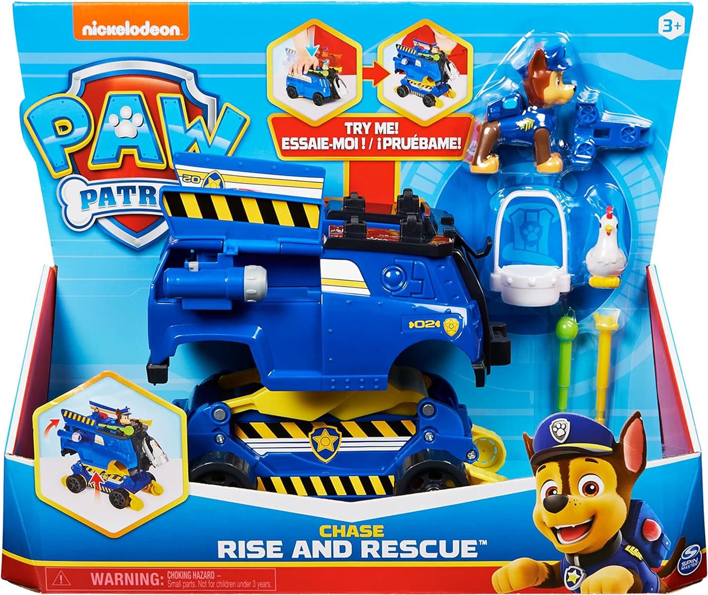Spin Mastger 6063637 PAW PATROL Chases Rise and Rescue verwandelbares Spielzeugauto mit Actionfiguren Polizeifahrzeug