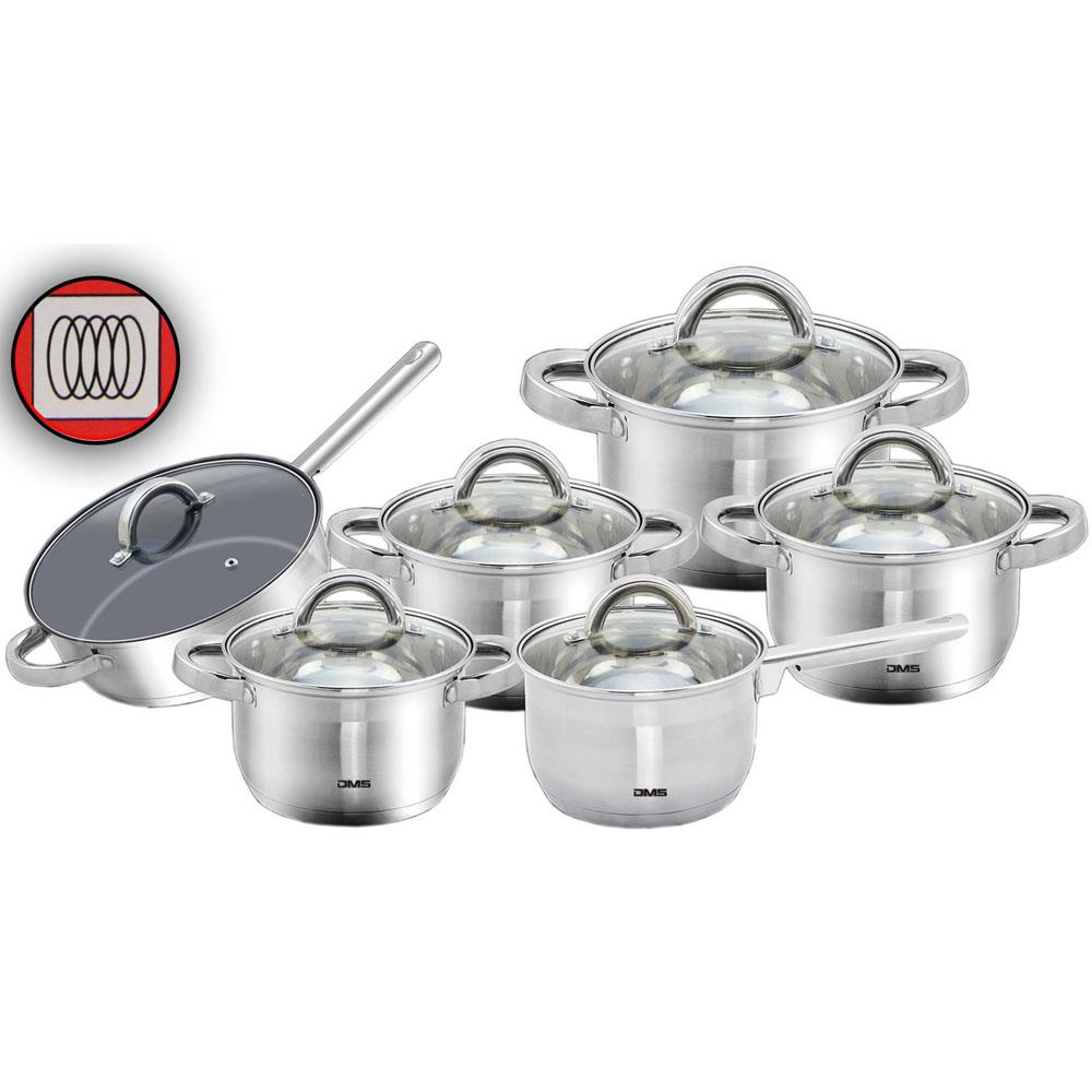 DMS 12 teilig Edelstahl Kochgeschirr Induktion Topfset mit Deckel Kochtopf