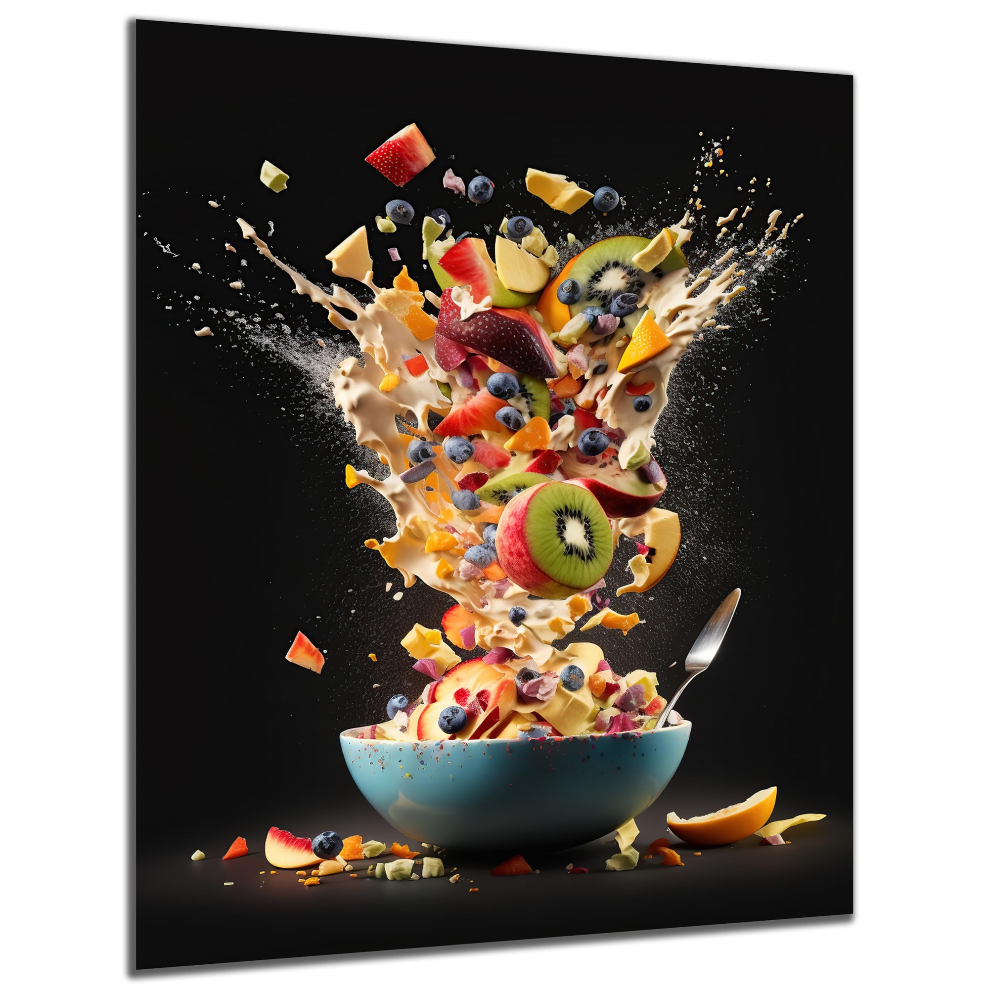 Wandbild, Obstsalat, Früchte, schwarzer Hintergrund, Schale
