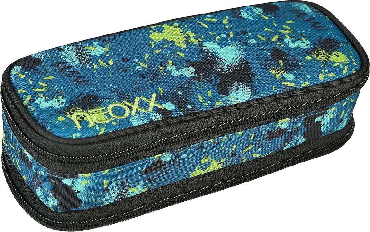 Federtaschen, Stifttasche, Schlampermäppchen, Kunststofftextur, blau-grün Muster