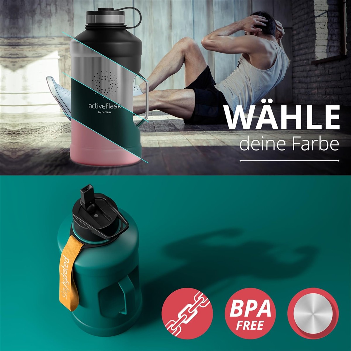 Trinkflasche, Sportflasche, Grün, Griff, Fitnessflasche