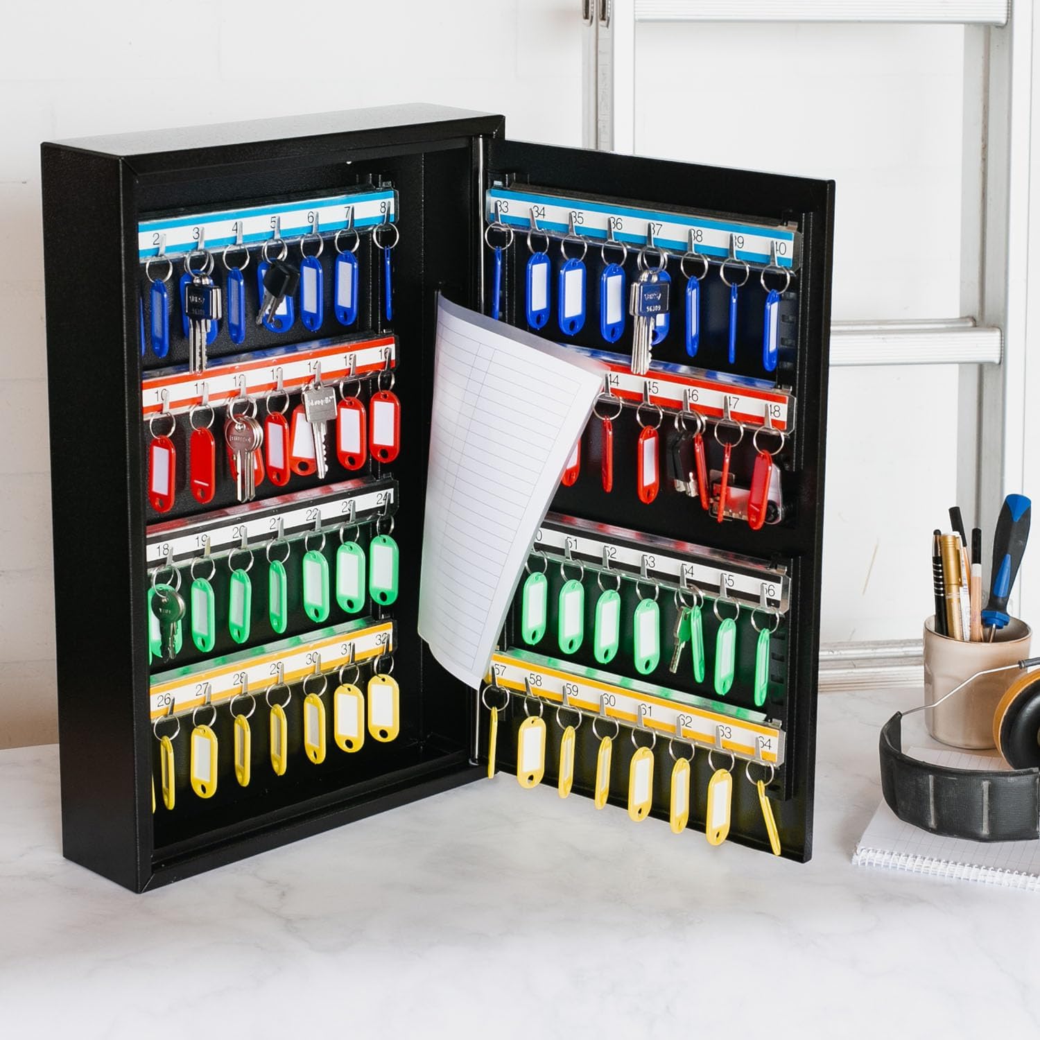 Schlüsselschrank mit Zahlencode, 64 Haken, groß