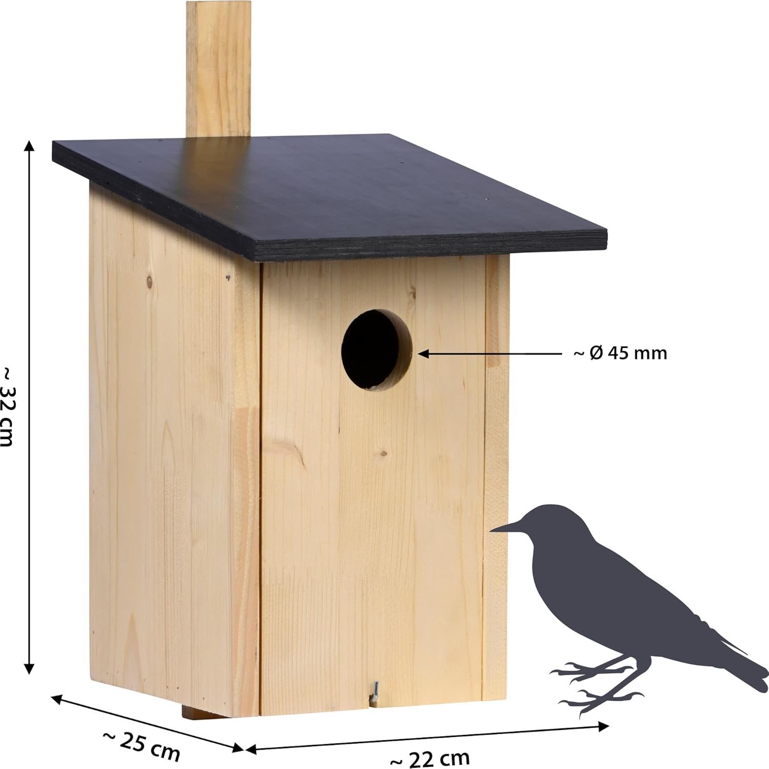 dobar Klassischer Nistkasten für Stare und Spechte - Vogelbrutkasten zum Aufhängen - Natur