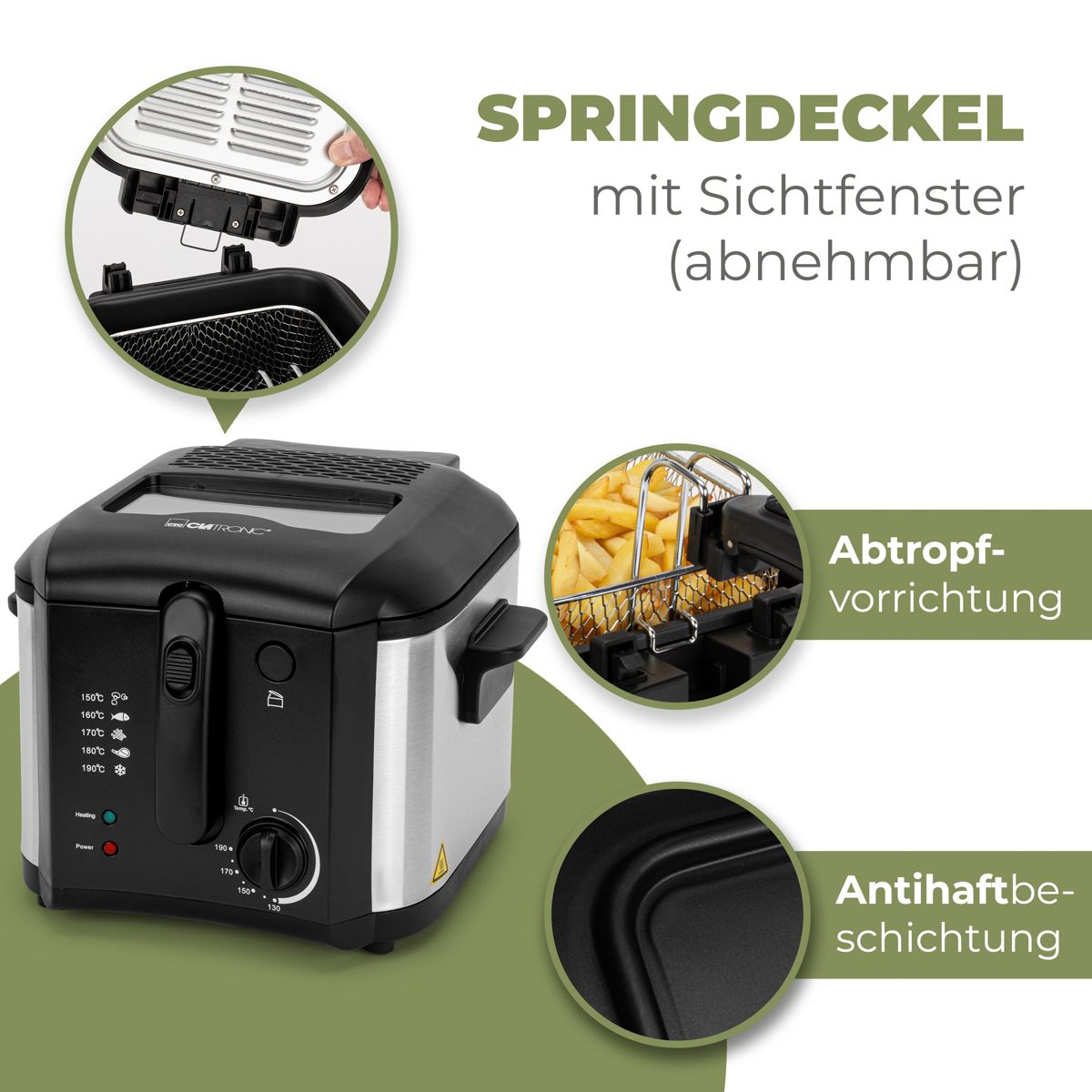 Clatronic Fritteuse FR 3649 schwarz/edelstahl Heißluftfritteuse