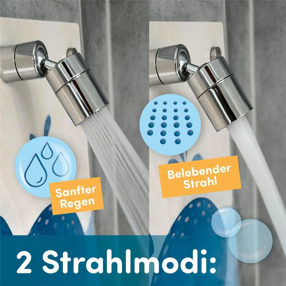 Duschkopf, Wasserauslass, Chrome, Verstellbare Strahlarten, 2 Modi