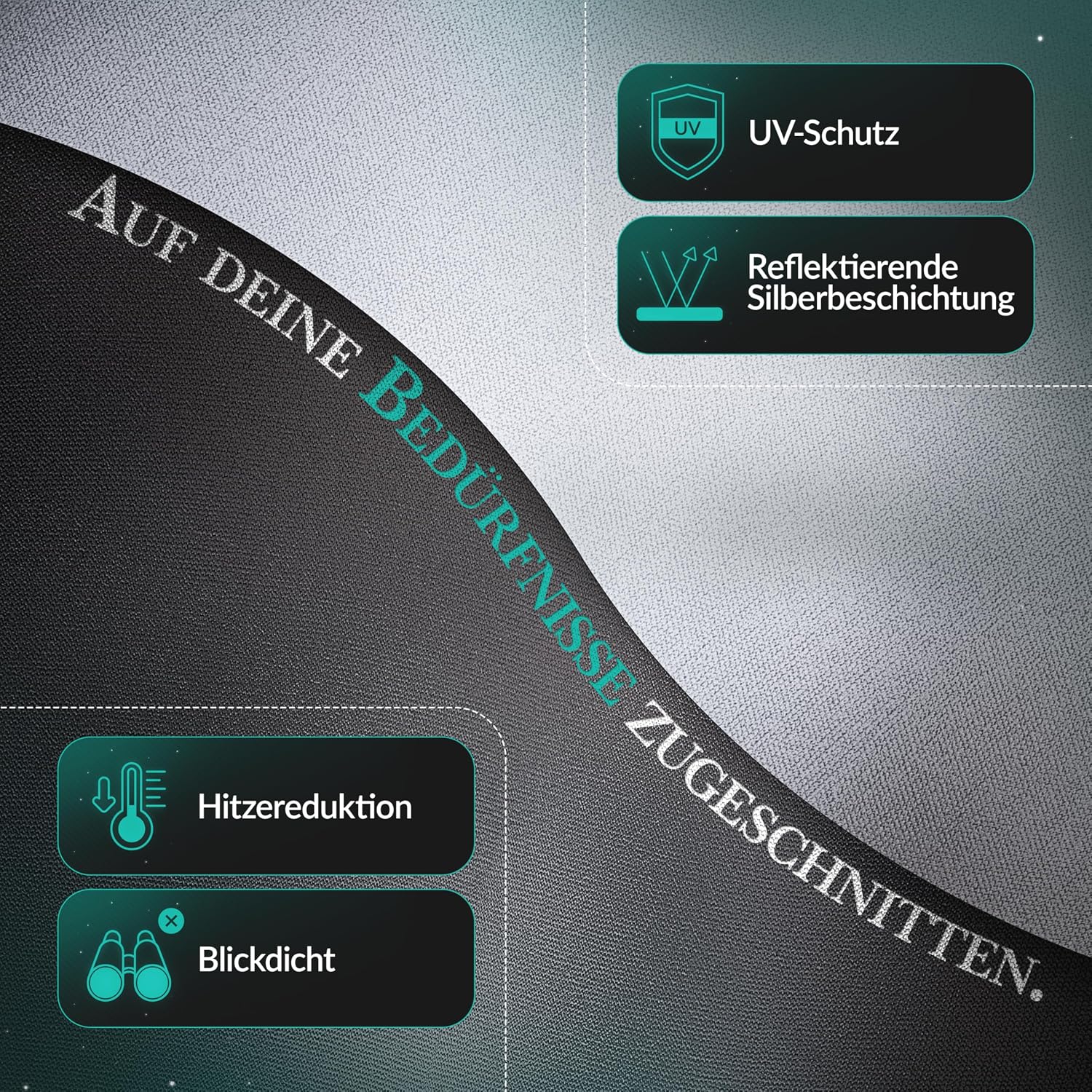 Sonnenschutzstoff, UV-Schutz, Silberbeschichtung, blickdicht, hitzemindernd