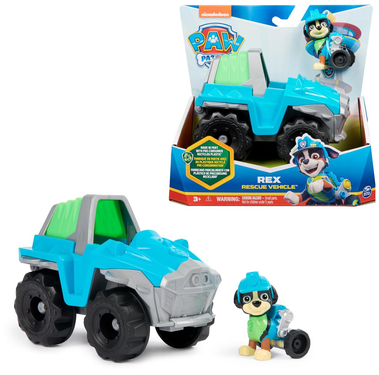 PAW PATROL, Dinosaurier-Rettungsfahrzeug mit Rex-Figur (Sustainable Basic Vehicle/Basis Fahrzeug), Spielzeug für Kinder ab 3 Jahren