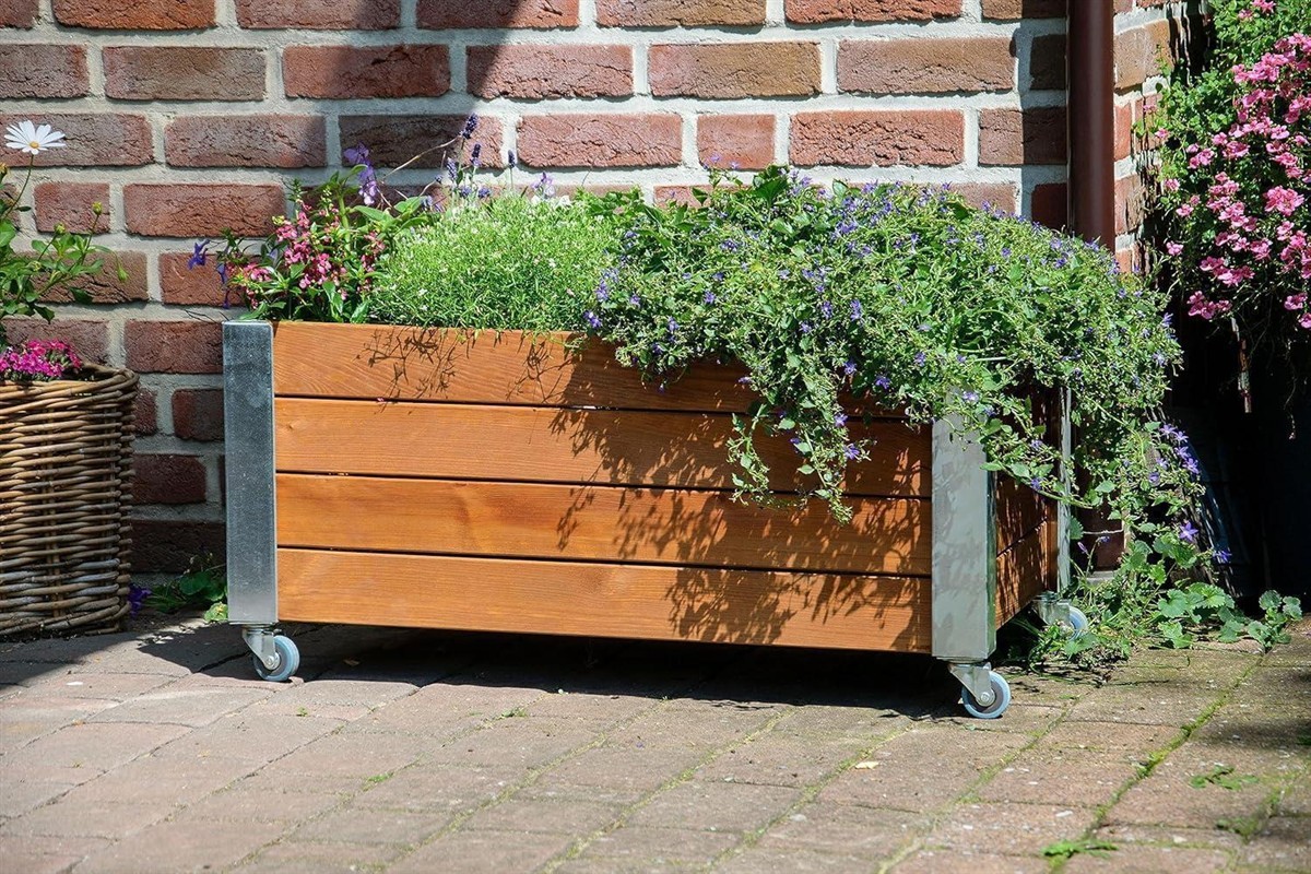 Dobar Hochbeet Rollfi aus Holz mit Rollen Pflanzbeet Blumenbeet #DH73