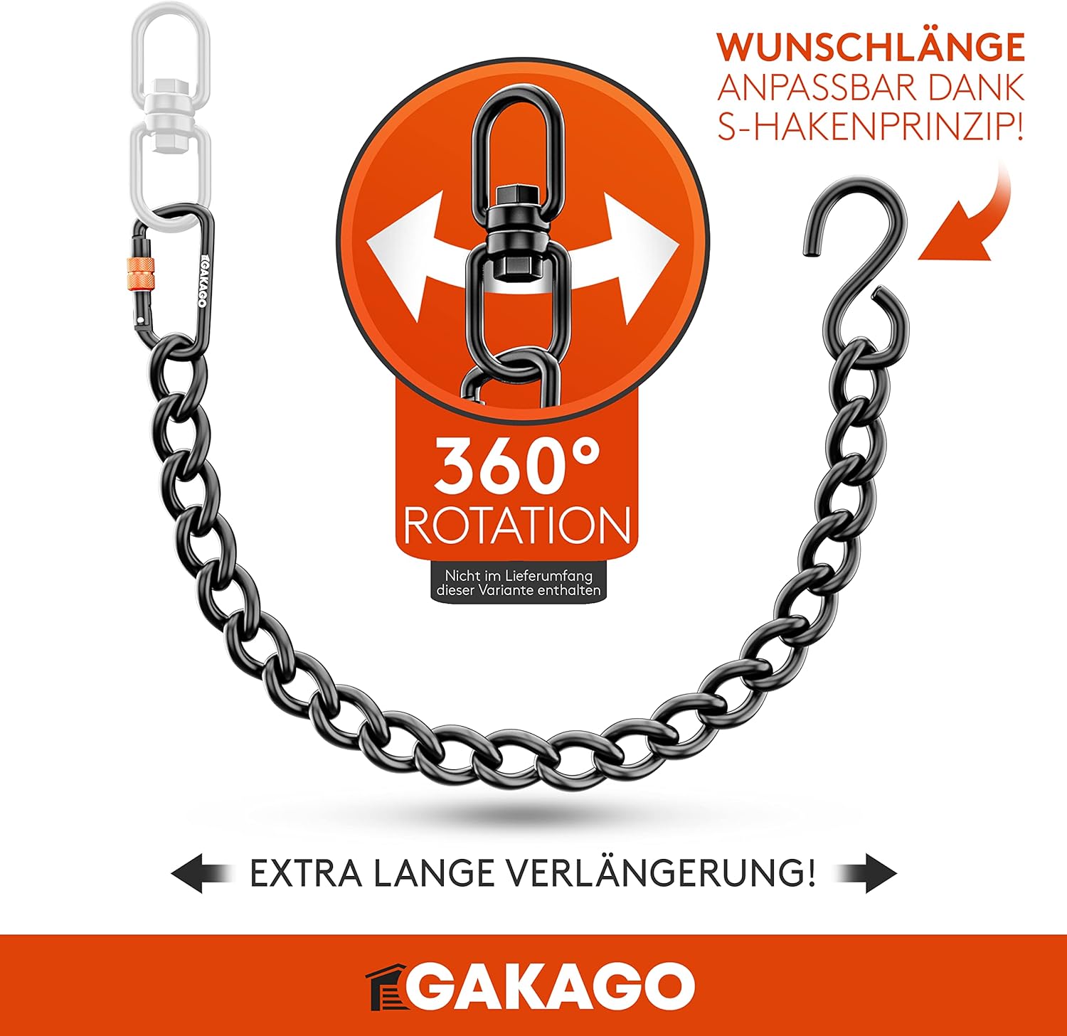 Gakago Verlängerungskette als Hängesessel Kette Schaukel Verlängerung Boxsack Halterung 70cm schwarz