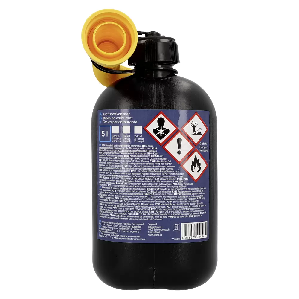 Kraftstoffkanister, 5 Liter, Kunststoffkanister, 5l, Warnschild