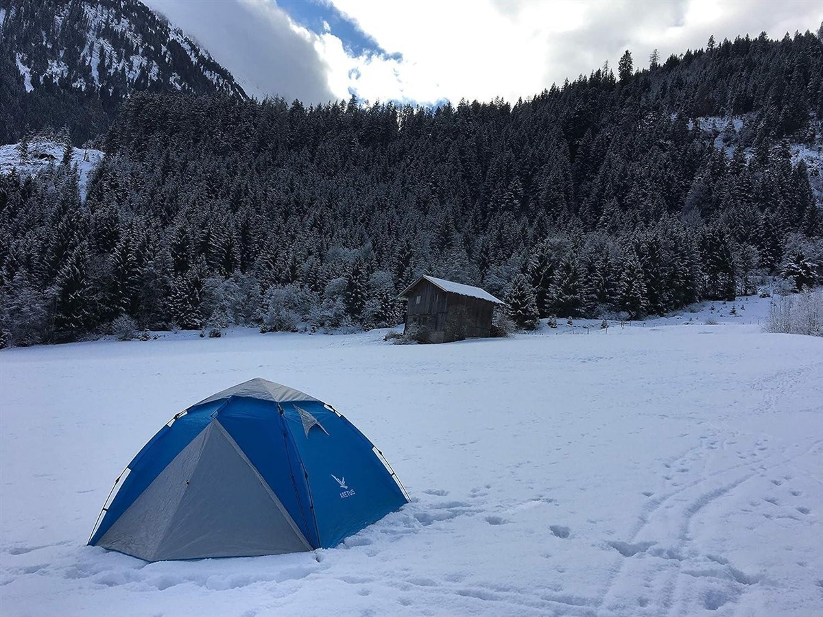 Zelt, Camping, Schnee, Wald, Berglandschaft