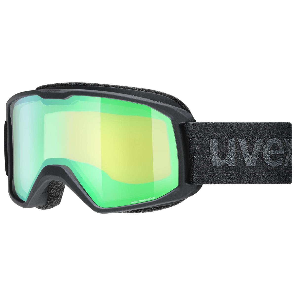 uvex elemnt FM - Skibrille für Damen und Herren - vergrößertes, beschlagfreies Sichtfeld - zugfreie Rahmenbelüftung - black matt/green-LGL - one size