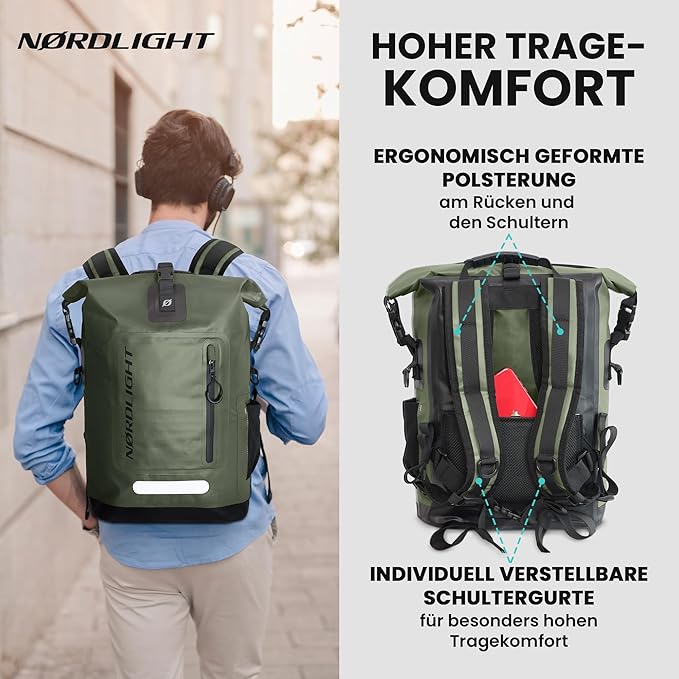 Nordlight Wasserdichter Rucksack Dry Bag 25l - Roll Top Rucksack Kurierrucksack olive
