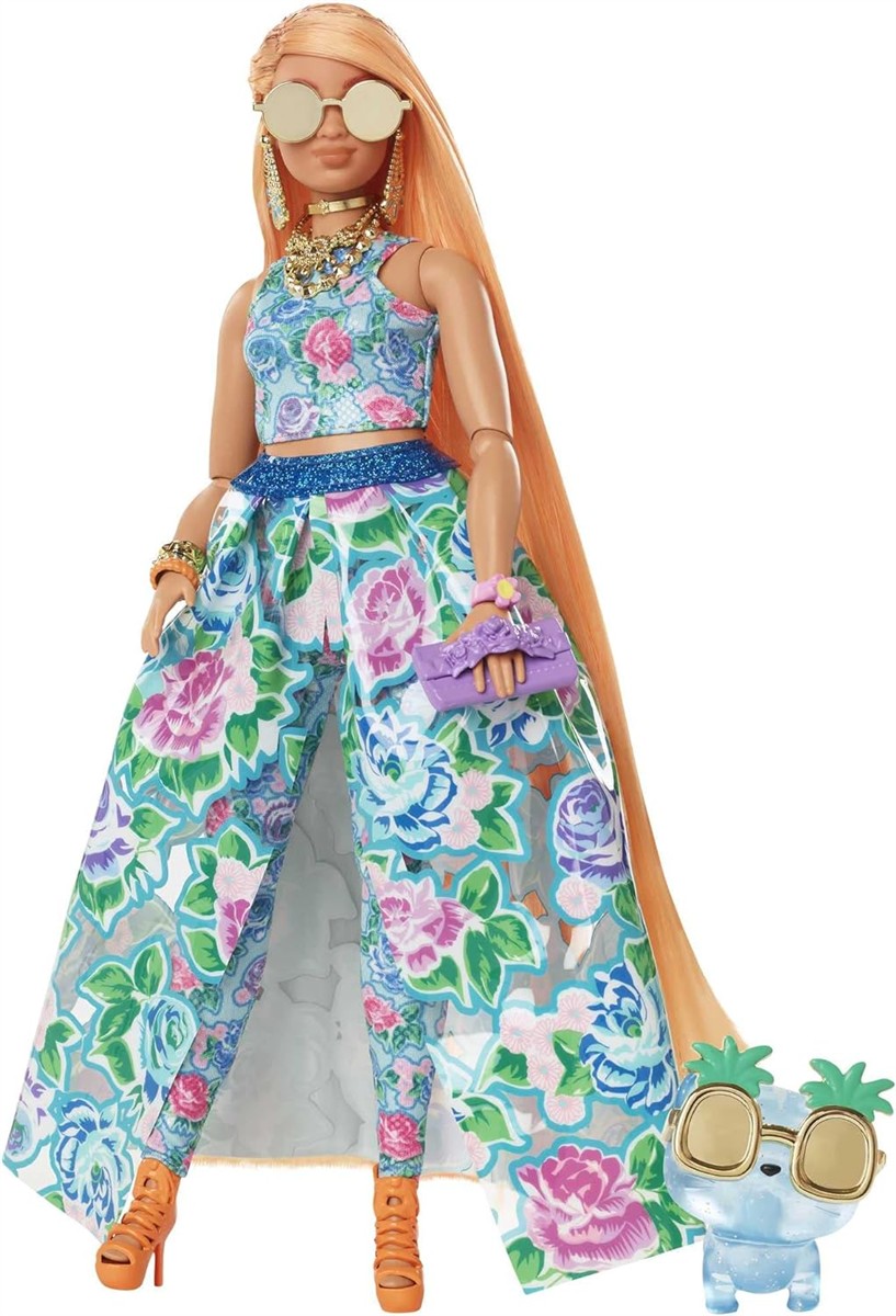 Puppen, Modepuppe, Blumenkleid, Sonnenbrille, Zubehör