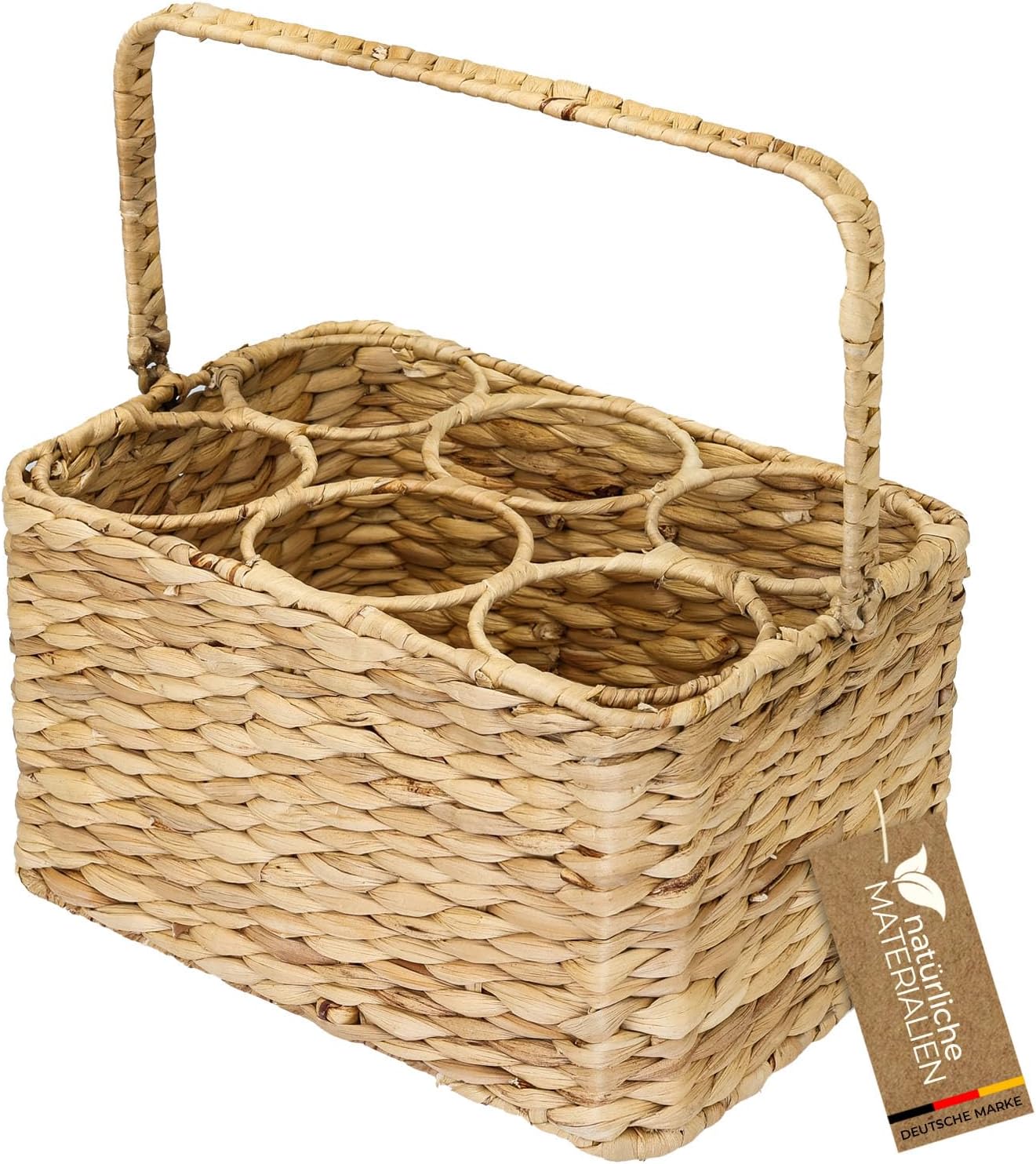 HMF Flaschenträger für 6 Flaschen Flaschenkorb geflochten aus nachhaltiger Wasserhyazinthe 32 x 22 x 18 cm