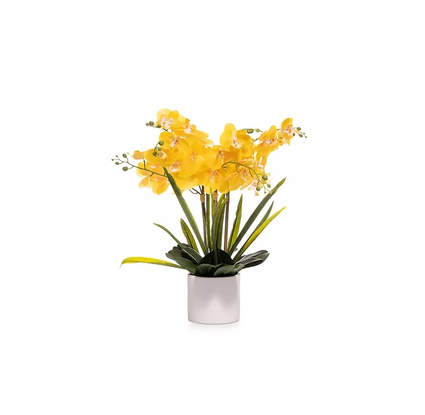 ABELLA Flora künstliche Orchidee Realtouch Blüten Topf gelb Pflanze Tischdeko