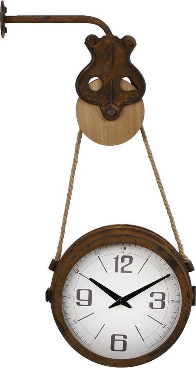 Van Manen Wanduhr mit Flaschenzug 34 x 9 x 52 cm Holz/Stahl Braun