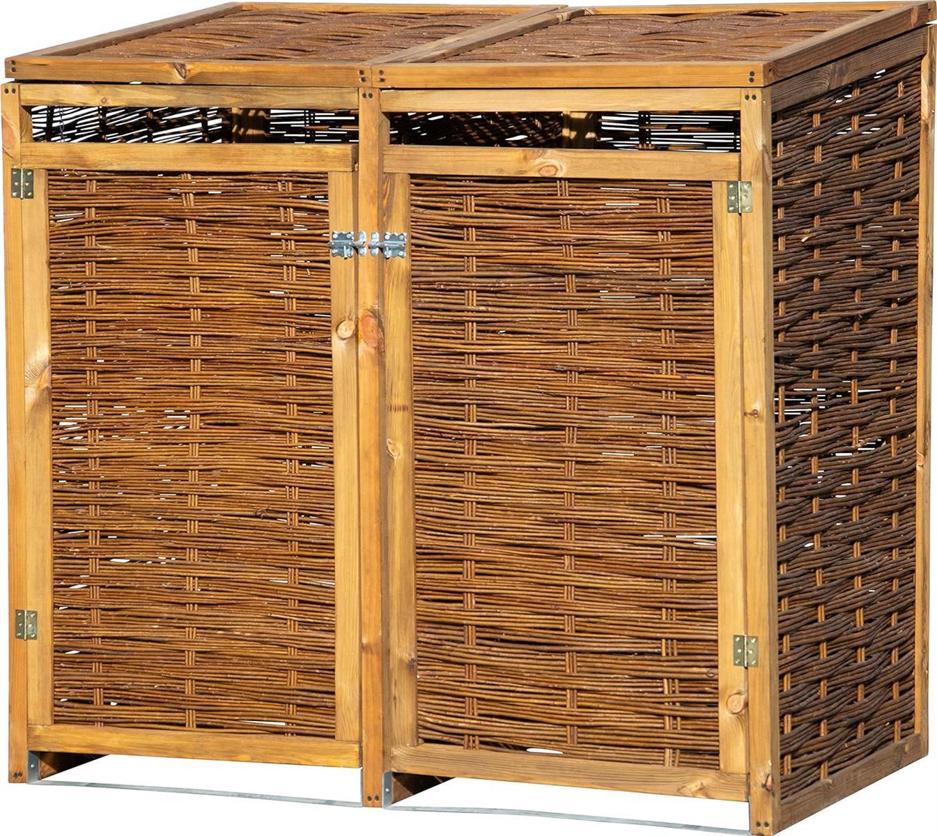 Dobar Doppel Mülltonnenverkleidung aus Weide aufklappbare Mülltonnenbox