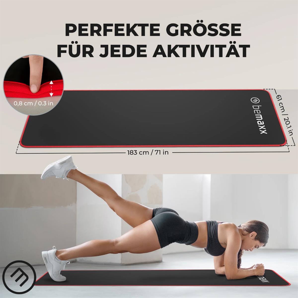 BeMaxx Fitnessmatte Gymnastikmatte Sportmatte Turnmatte Yogamatte Pilatesmatte rot
