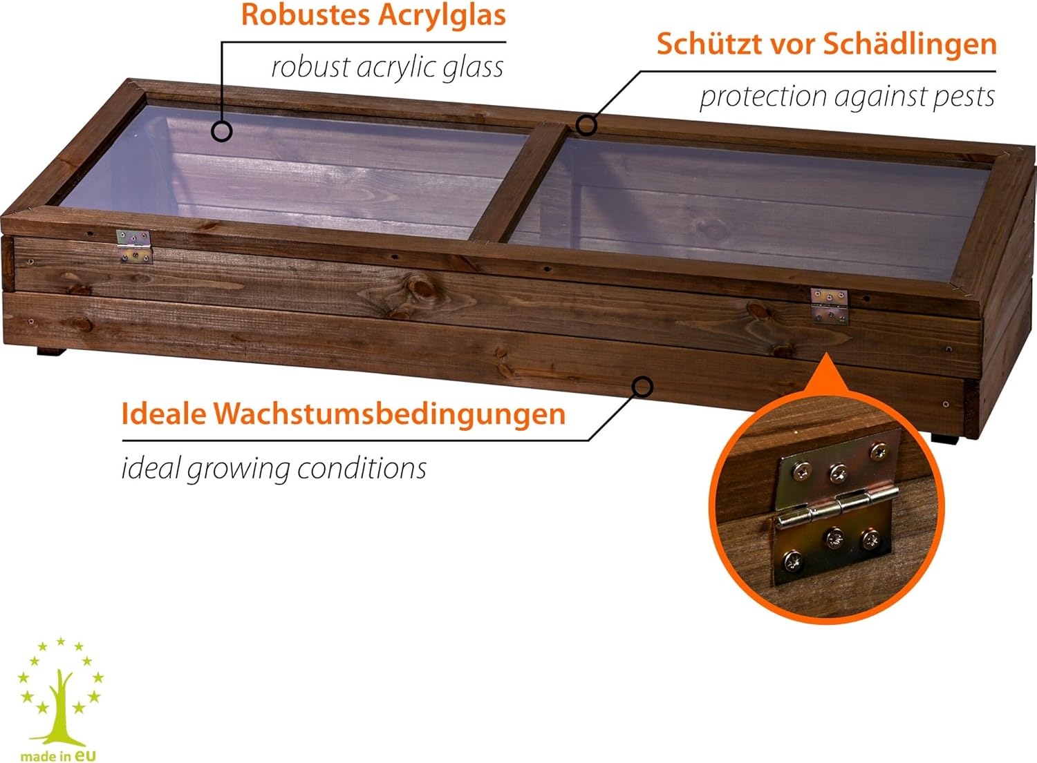 dobar Frühbeet-Aufsatz aus Holz für Hochbeete - Frühbeet-Kasten mit Folie - 117 x 40 x 26 cm - Dunkelbraun #D378
