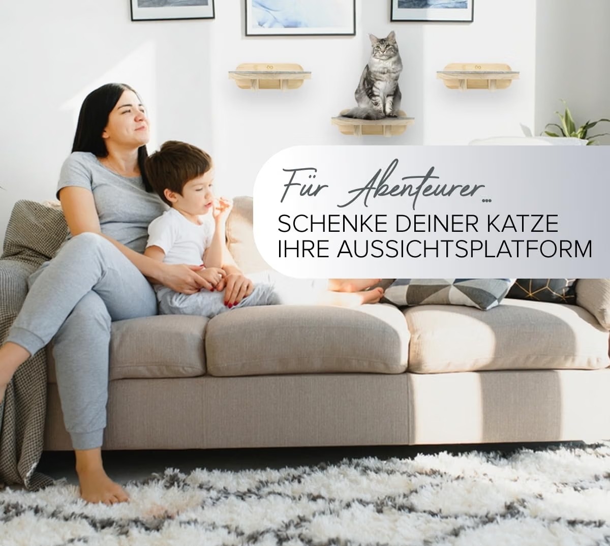 Katzen-Wandregal, Aussichtsplattform, Wandmontage, Naturholz, Kletterregal