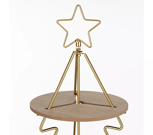 Dekoständer, Holzablage, Metallgestell, goldfarben, Sternmotiv