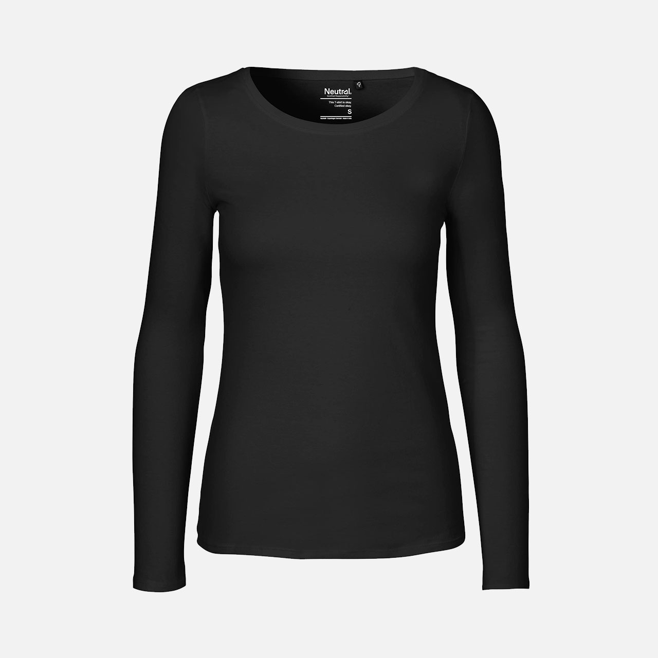 Langarmshirt, Schwarz, Rundhalsausschnitt, Einfarbig, Damenoberteil