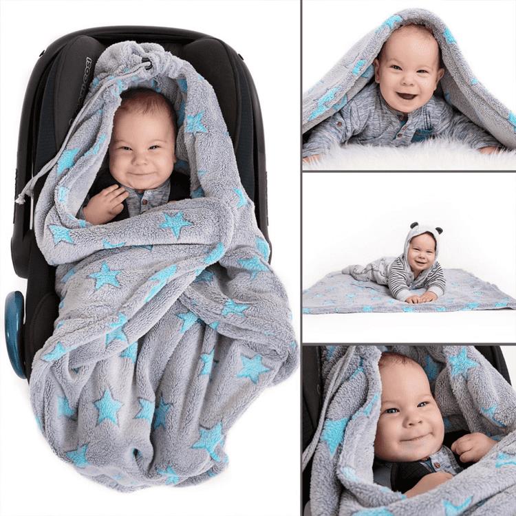 Hoppediz d5 star blue Einschlagdecke Fleece für die Babyschale 80x80cm grau/türkis