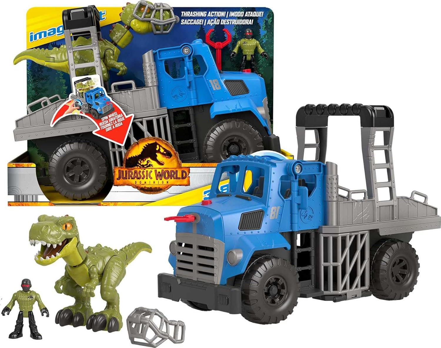Fisher-Price Imaginext GVV50 - Jurassic World Dino-Ausbruch Hauler, Fahrzeugset mit rasender Dinosaurierfigur, Dinosaurier Spielzeug für Vorschulkinder ab 3 Jahren