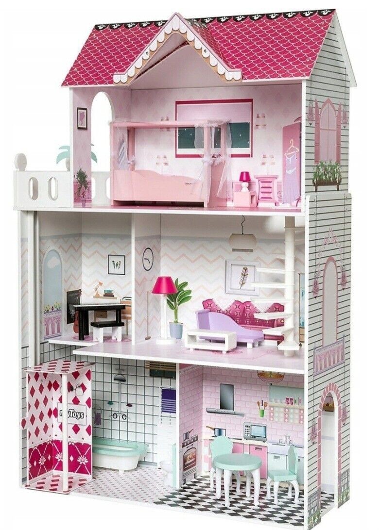Puppenhaus, Möbelset, Pink, Dreitüriges Haus, Spielzeughaus