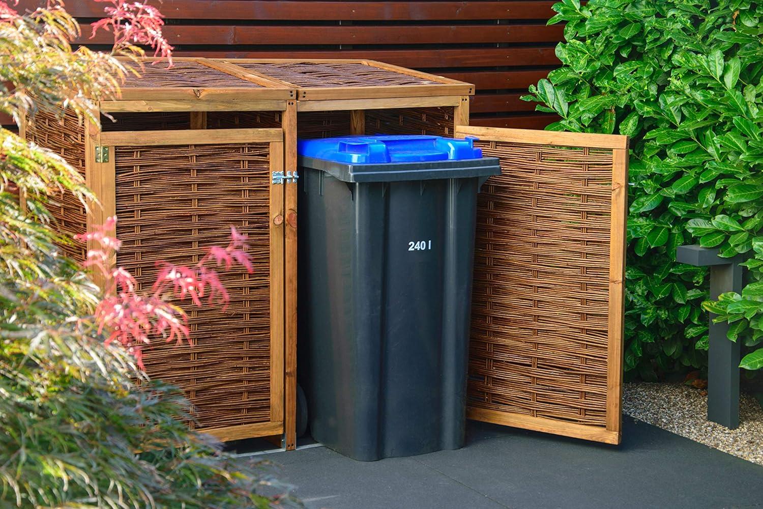 Dobar Doppel Mülltonnenverkleidung aus Weide aufklappbare Mülltonnenbox