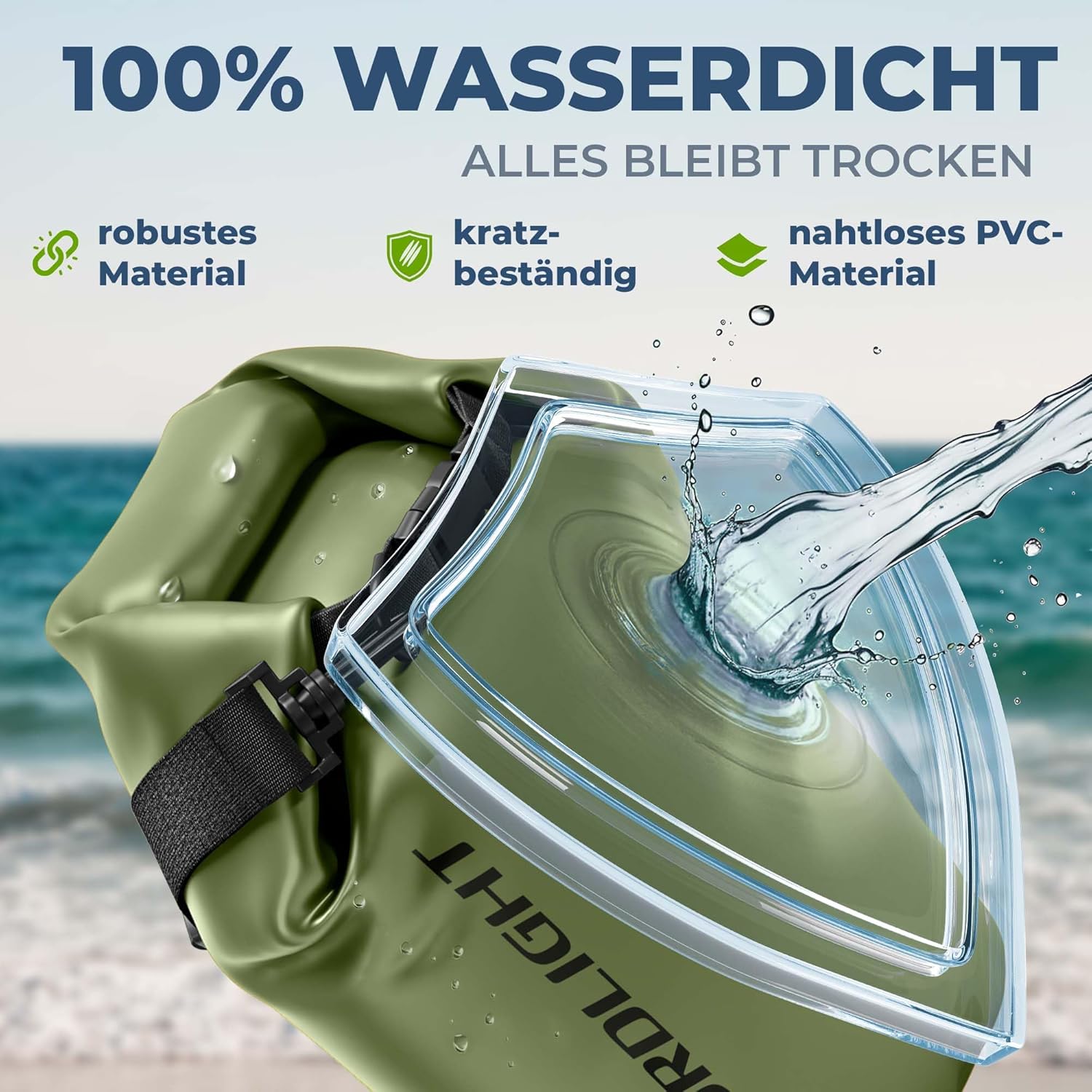 Nordlight Wasserdichter Rucksack Dry Bag 10L - Roll Top Rucksack Kurierrucksack oliv
