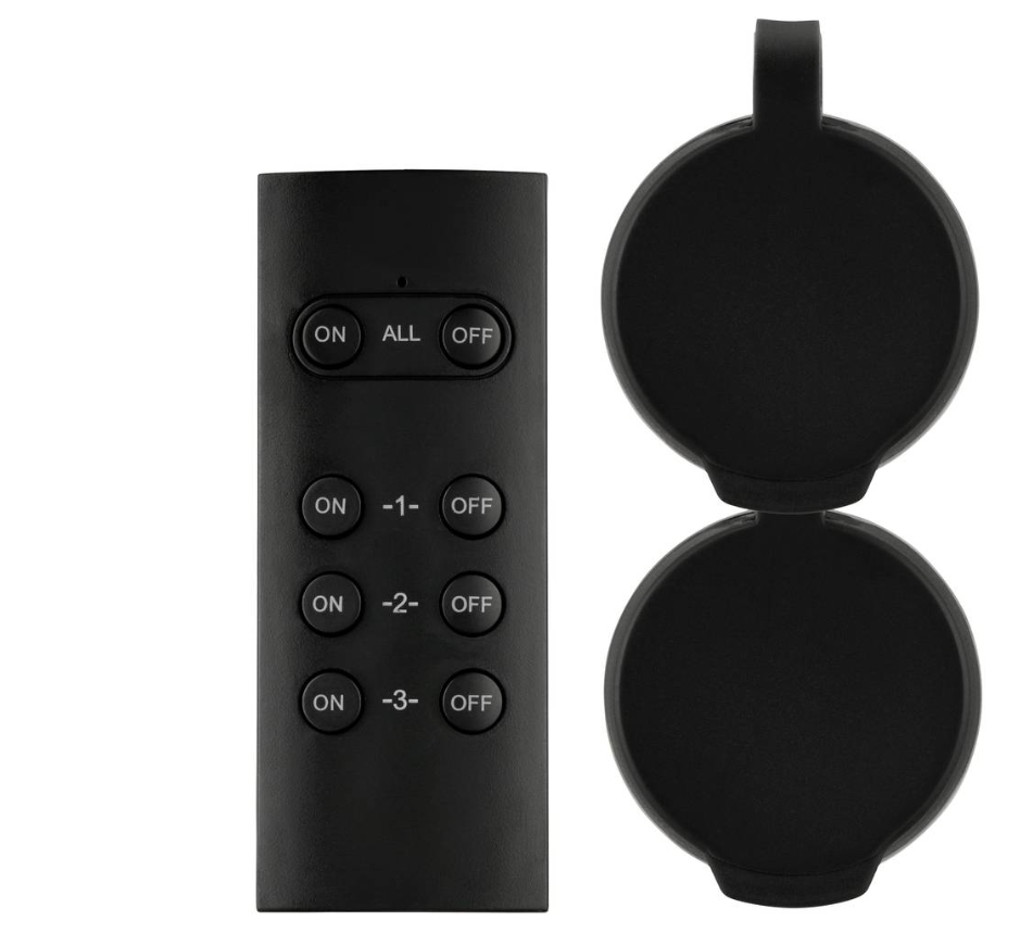 REV Funkschalt-Set IP44 Mini2+1 sw Funk-Steckdosen-Set 3teilig Außenbereich 3680 W