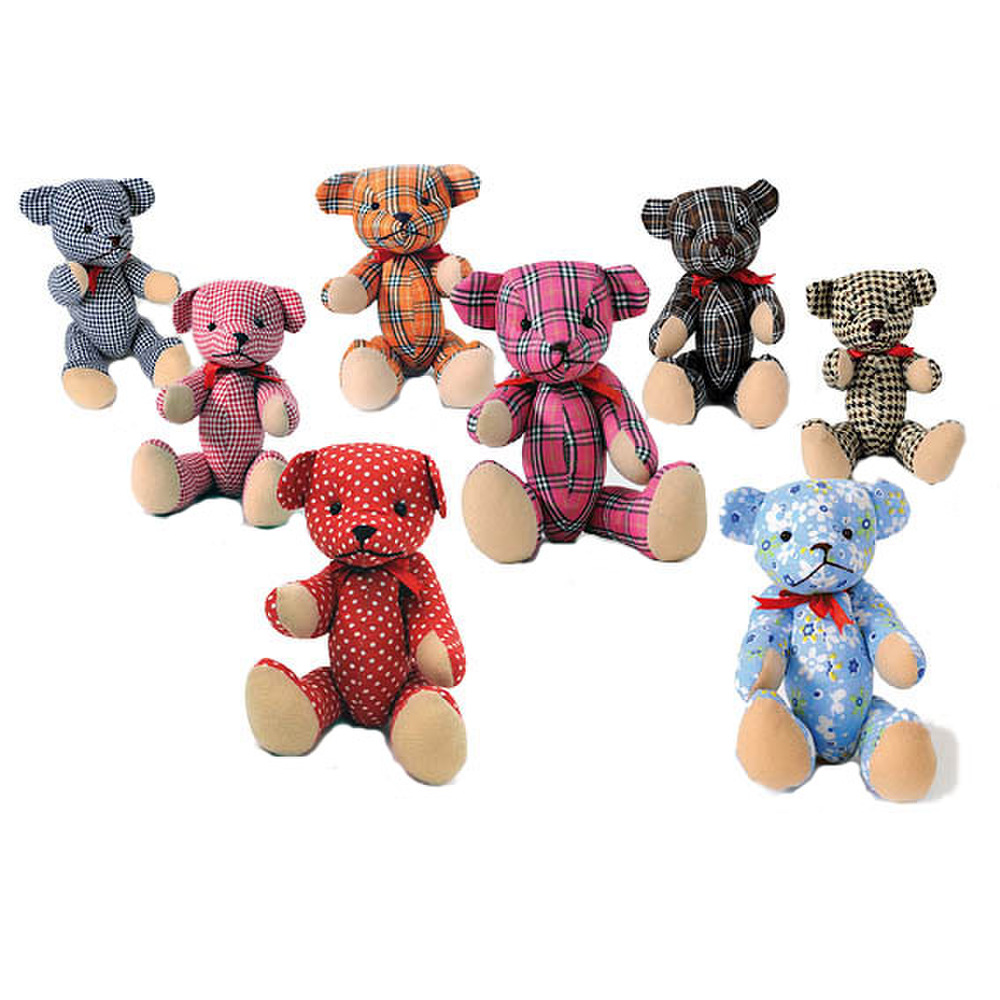 Teddybär, Popart Teddy, Stofftier aus toll gemusterten Stoffen: Glencheck, Gingham, Hahnentritt, Mil