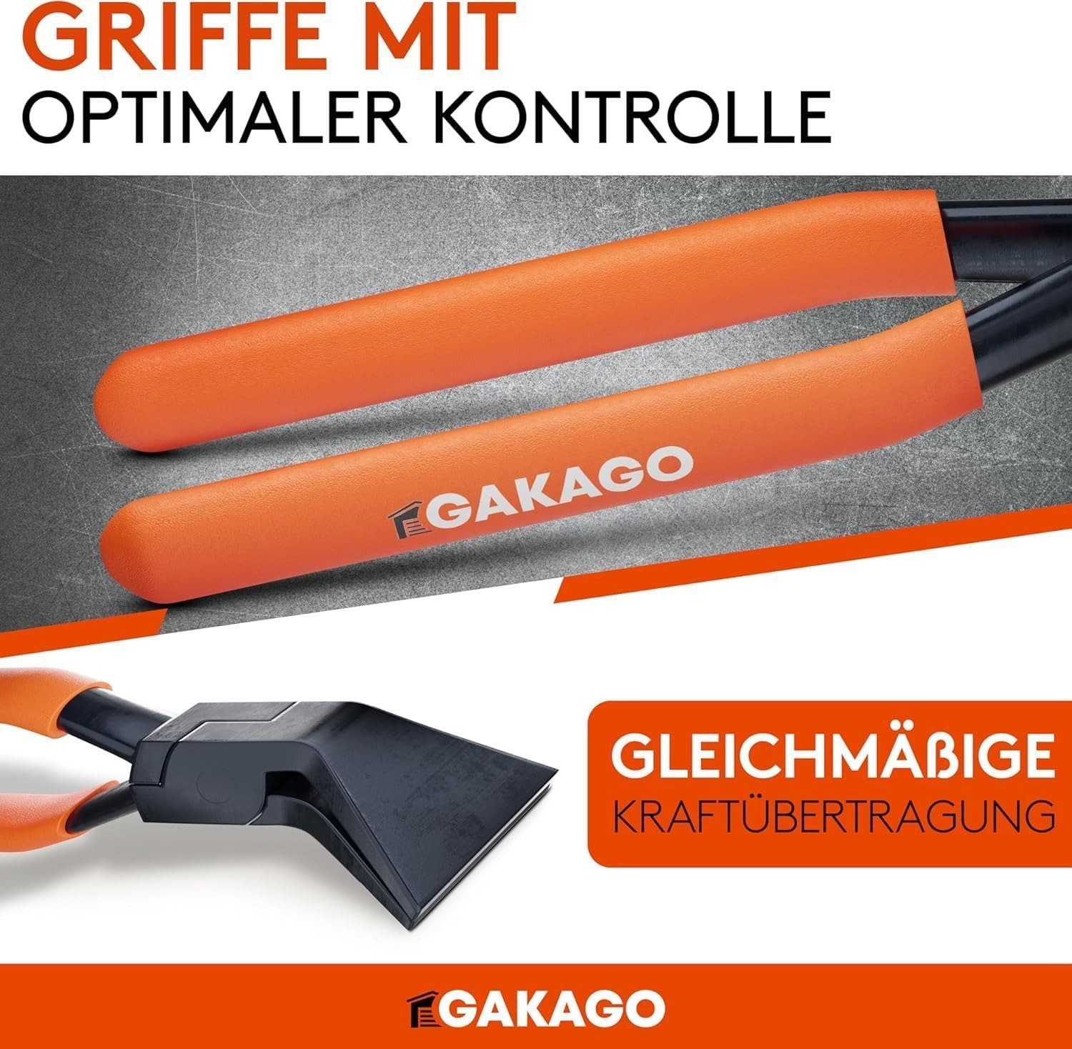 Handschaber, Metallklinge, Doppelgriff, orange Griffe, ergonomischer Griff