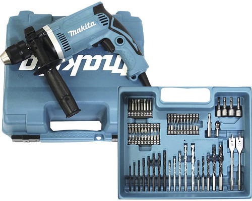 Makita HP1631KX3 Schlagbohrmaschine 710W inkl. 74 tlg. Zubehör Set