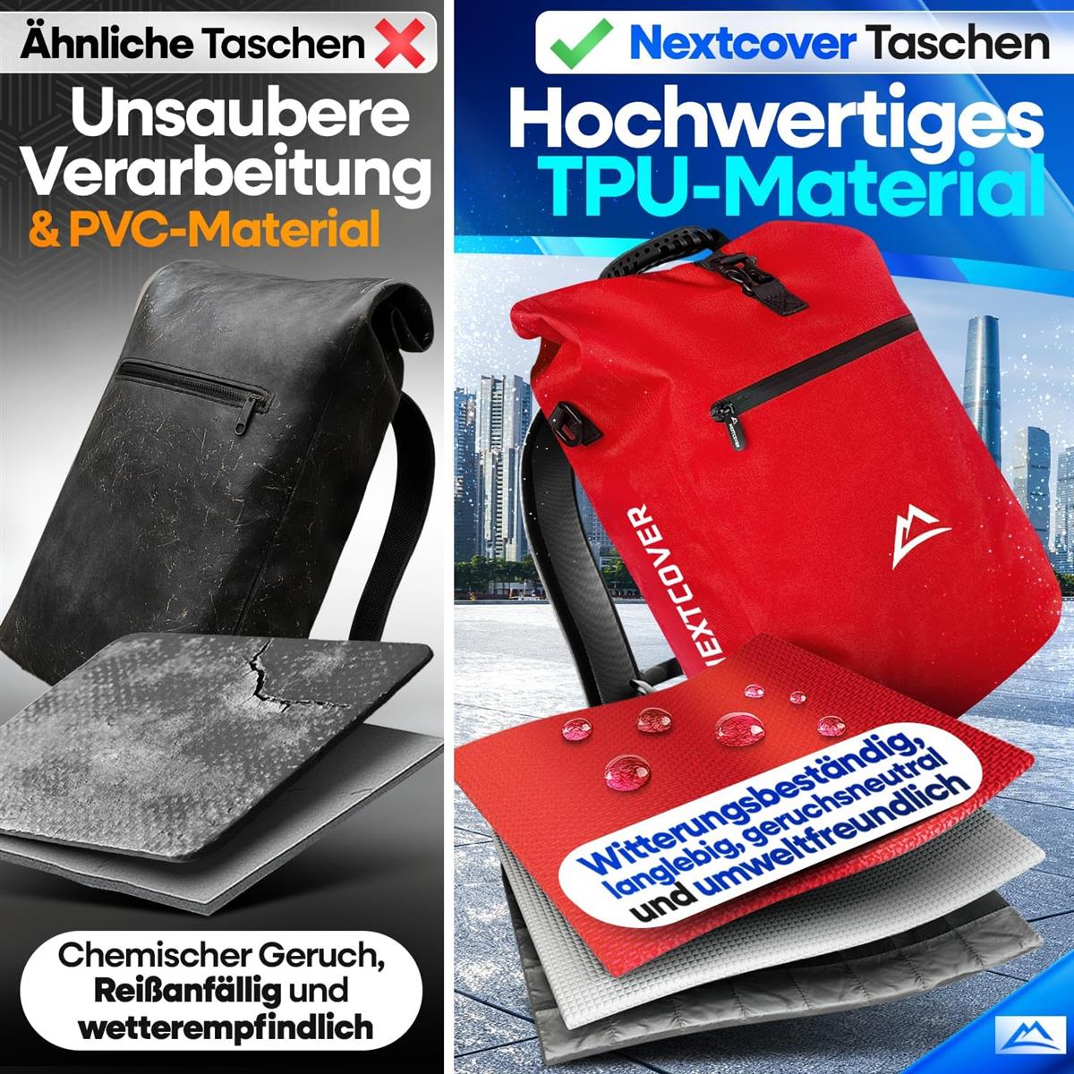 Nextcover NEU 3in1 Fahrradtasche für Gepäckträger PVC frei - Gepäckträgertasche Fahrradtasche Rucksack und Umhängetasche 25L I Fahrrad Tasche wasserdicht Fahrradtaschen Gepäckträger