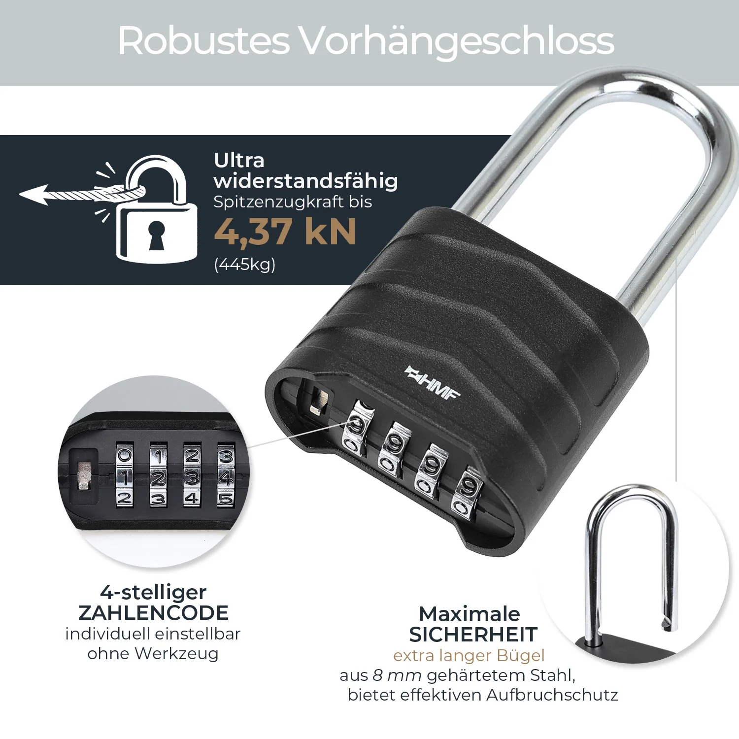 Vorhangschloss, Schloss, 4-stelliger Zahlencode, Stahl, Sicherheit