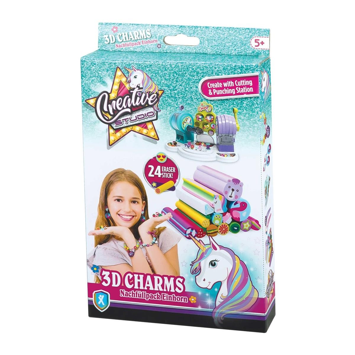 3D Charms, Eraser sticks, Unicorn, Kinderklaue, Schmuckset