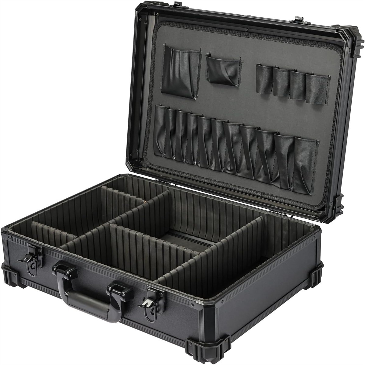 Werkzeugkoffer, Hartschalenkoffer, Schwarz, Fächereinteilung, Deckeltaschen