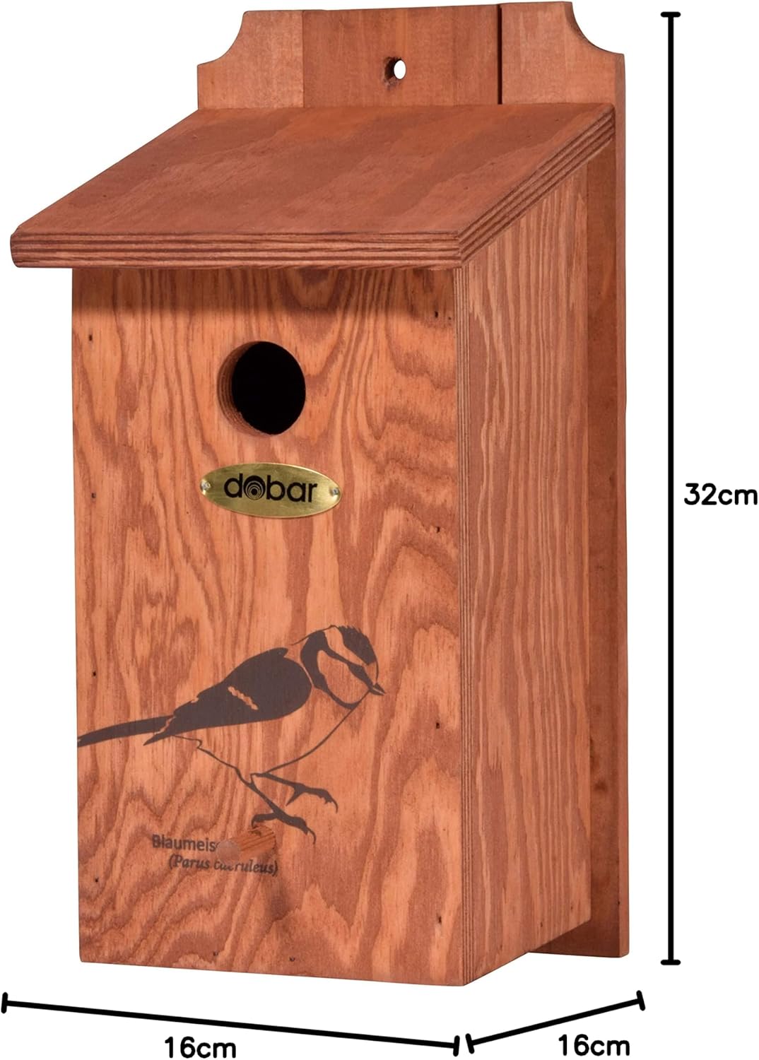 dobar green label Nistkasten "Blaumeise" Meisenkasten aus Holz - Nisthilfe für Wildvögel - Wetterbeständig - Nistplatz mit Siebdruckmotiv Blaumeise Braun