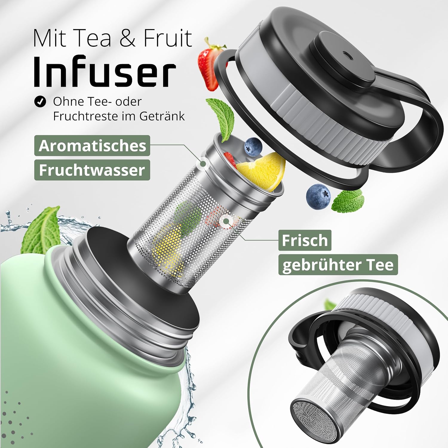 BeMaxx Trinkflasche Edelstahl ACTIVE FLASK sage 950ml