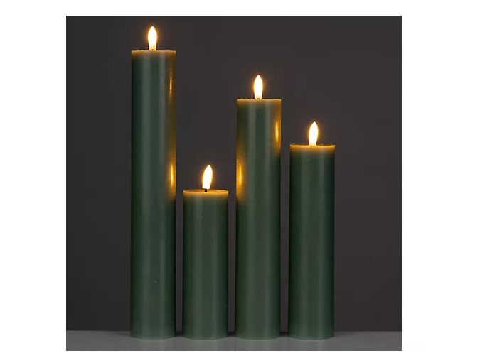 ELAMBIA 4 LED-Kerzen mit Wachsspiegel Slim Line salbei Dekokerzen Stabkerzen
