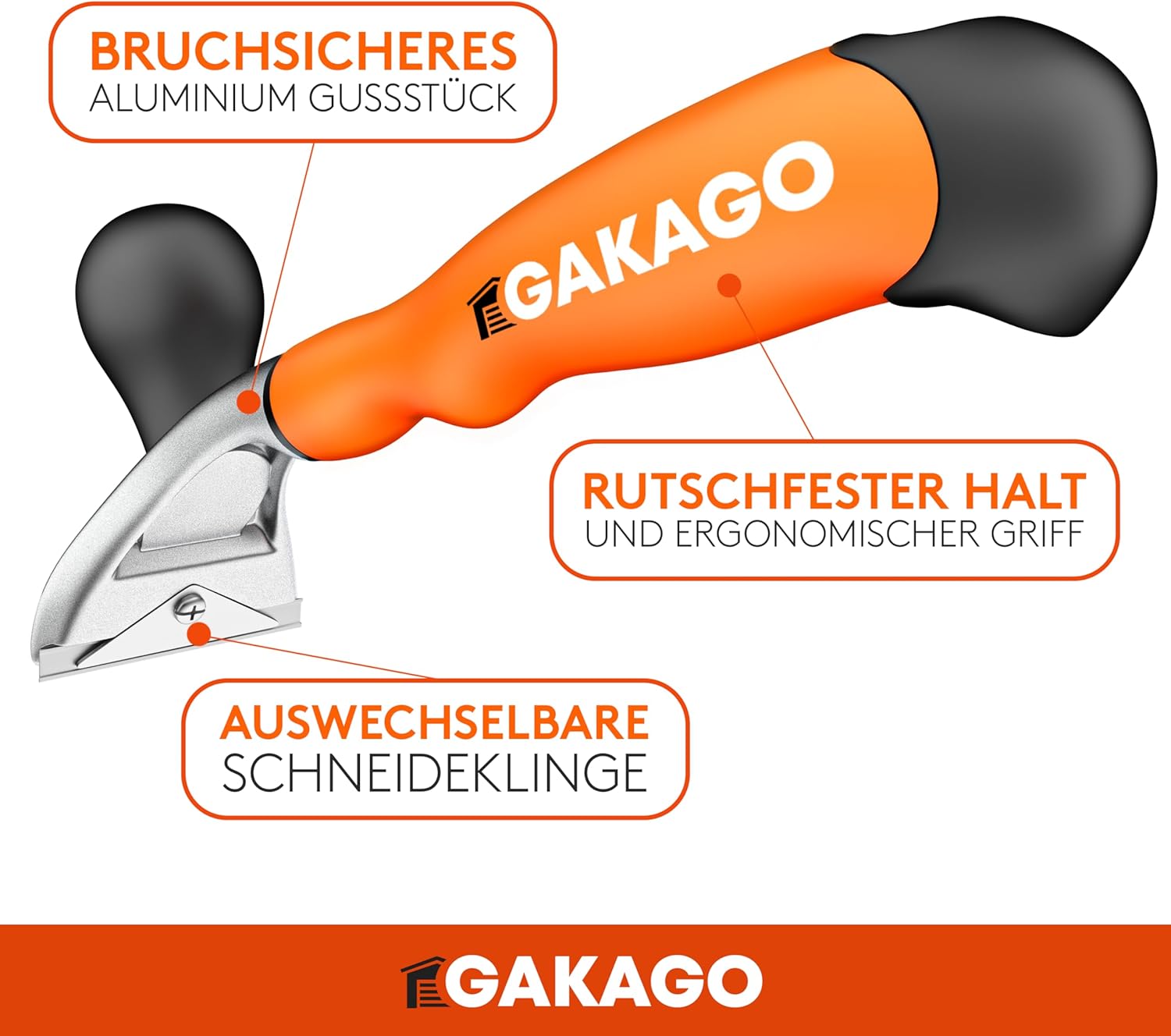 Gakago Kraft-Schaber - Hochwertige 65mm Ziehklinge aus langlebigen Wolframcarbid - Ergonomisch & rutschfester Universalschaber für Holz Metall Beton oder Stein - Leicht & handlich beim Arbeiten