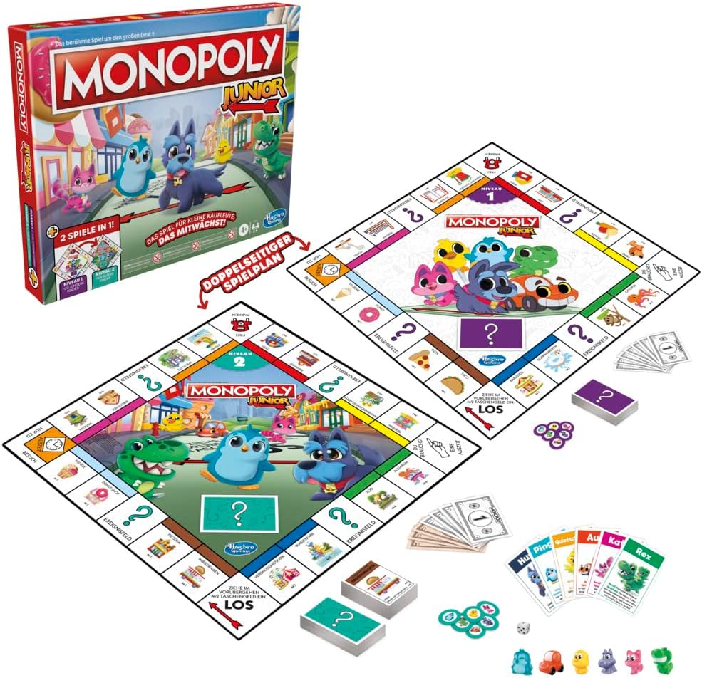 Hasbro F8562100 Monopoly Junior 2in1 Monopoly Spiel für Kinder Kinderspiel Junior