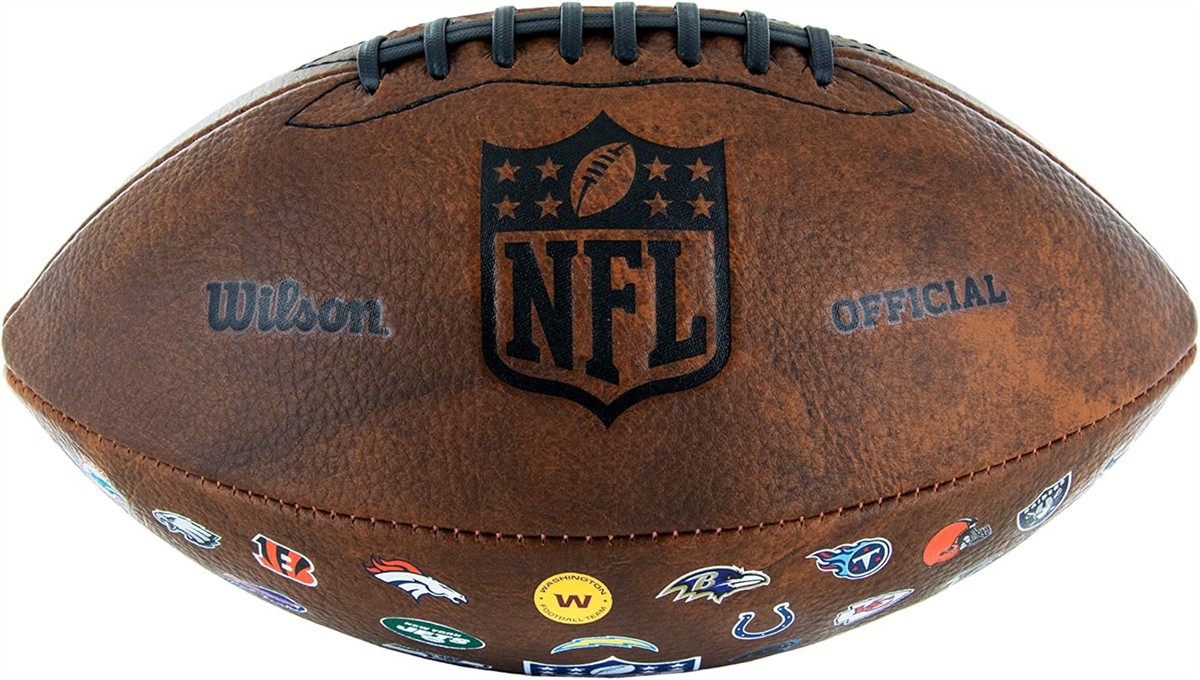 american-football, NFL-ball, brown-leather, official-ball, team-logo-stickers