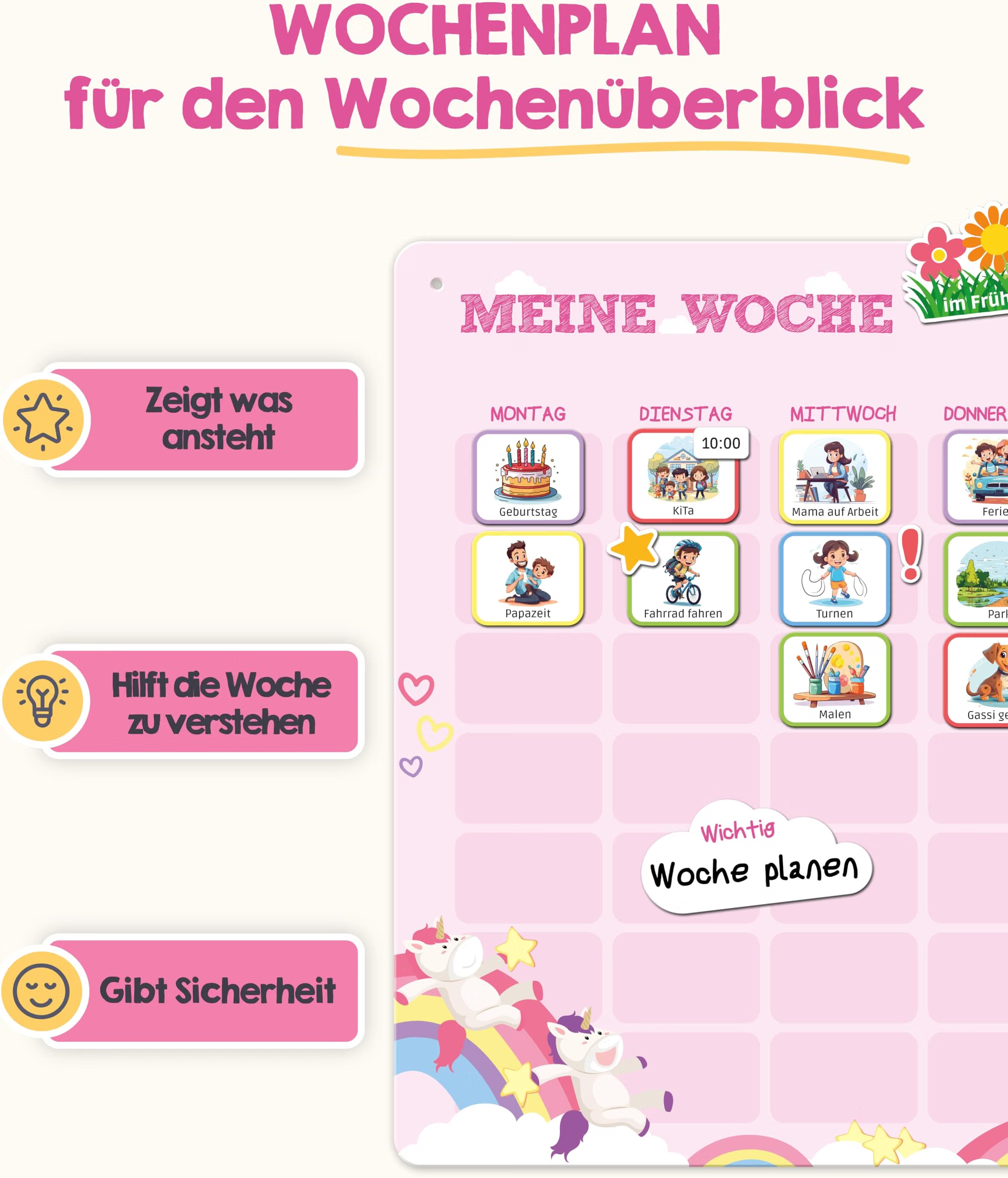 Wochenplan, Kinderplan, Kalender, Aktivitäten, Woche