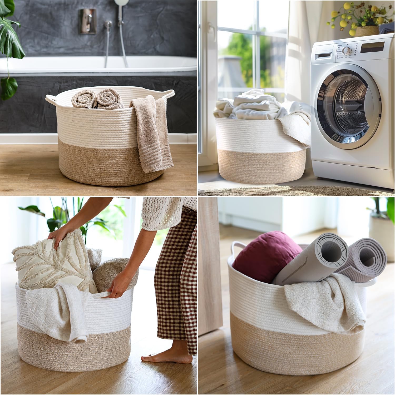 HMF XXL Wäschekorb rund 55x35 cm weiß-braun