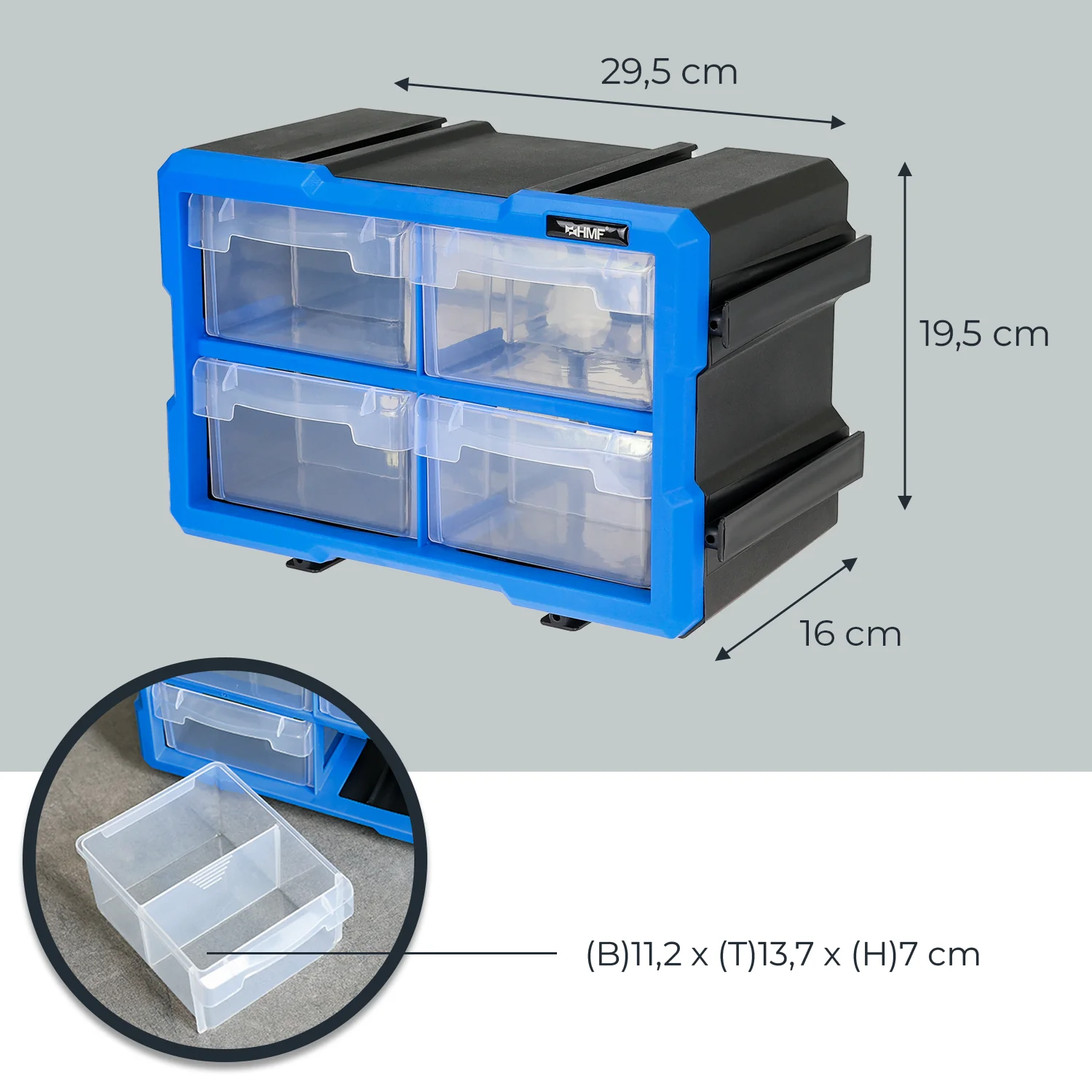 Werkzeug-Organizer, Aufbewahrungsbox, Plastikschubladen, Blauer Rahmen, Modulare Schubladen