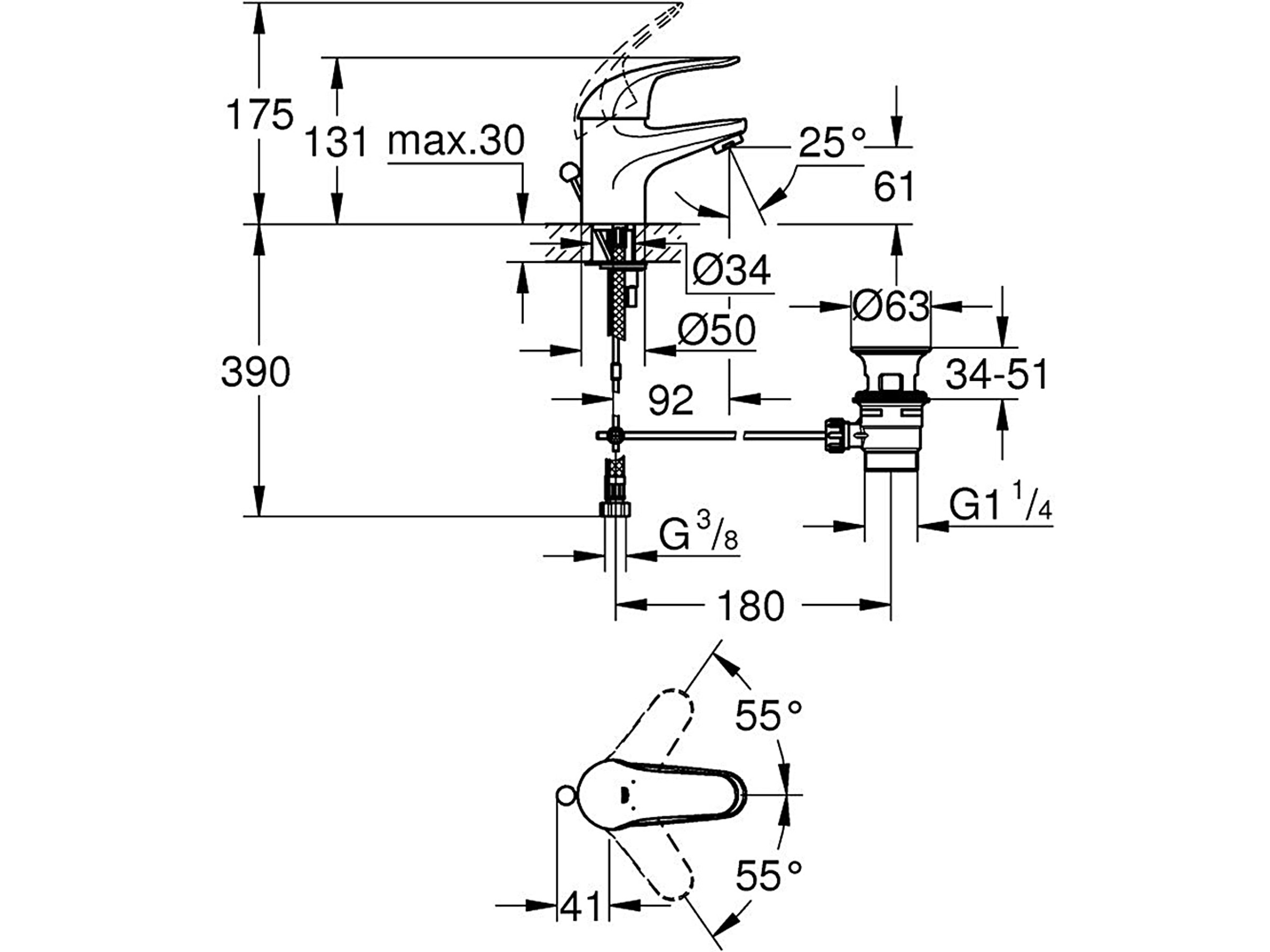 Grohe QuickFix Waschtischarmatur Swift Chrom